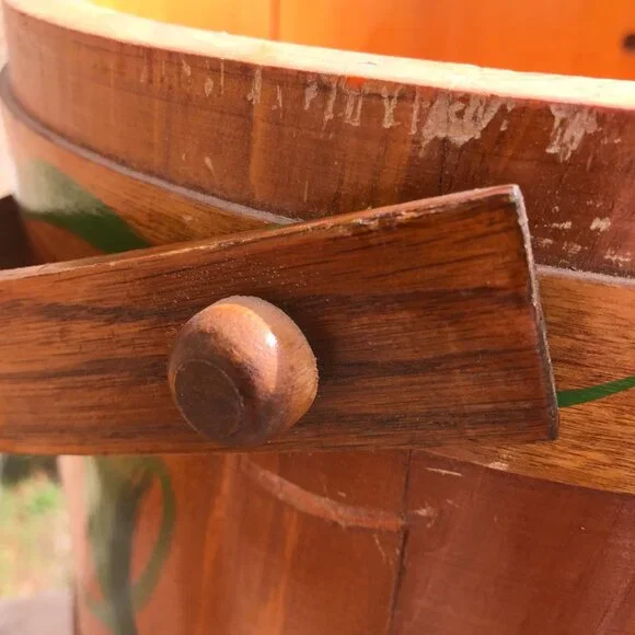 Handcrafted Mid Century Basket Bucket Made of Wood Staves Excellent Condition - Picture 7 of 10